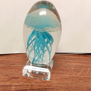 Vintage Jellyfish Hand-blown Glass Paperweight Glow in Dark Cap